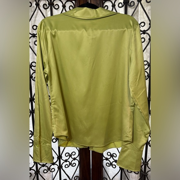 Wild Fable Satin Lime Button-Up Blouse - Picture 2 of 7
